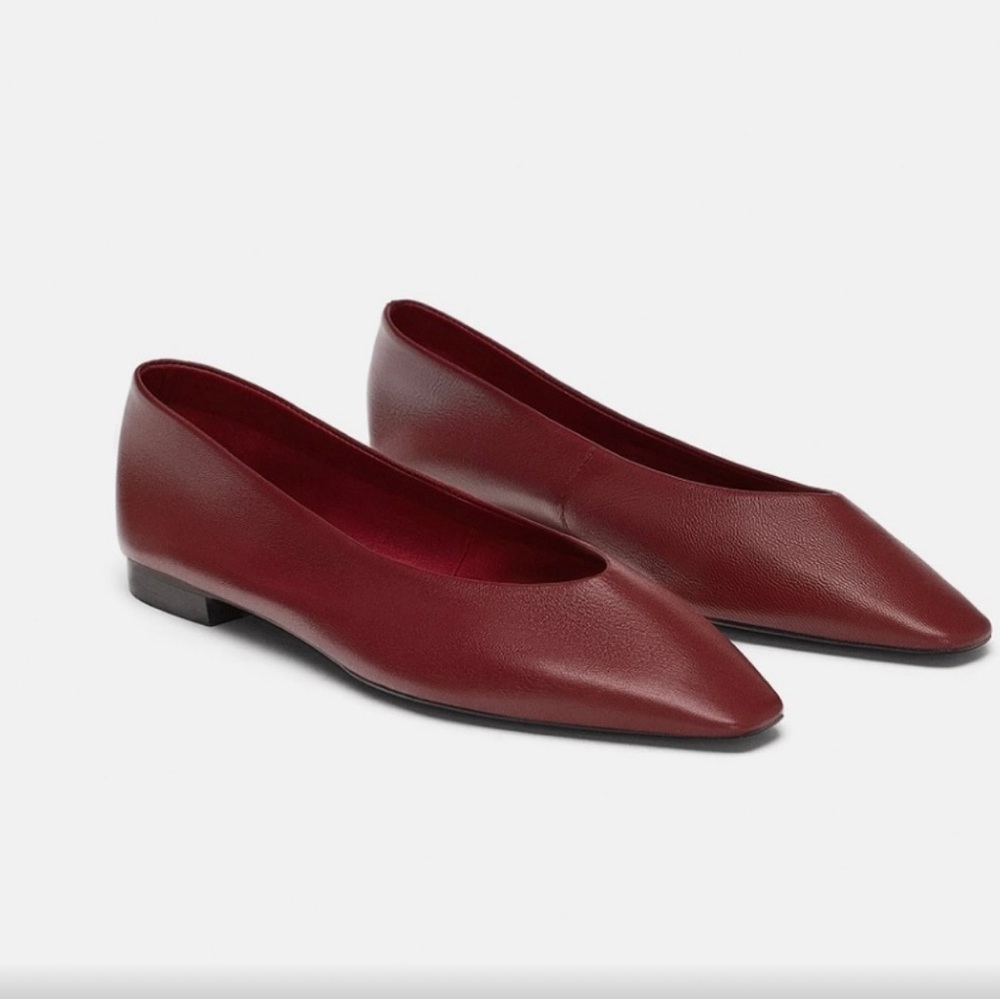 Zara Burgundy Leather Flats - Picture 3 of 10